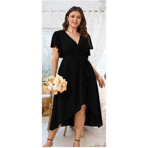 NEW Black Plus Size Short Sleeve Wrap V Neck Split Maxi Dress 1X